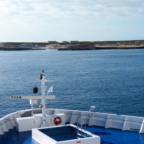 The view from our front balcony, anchored at Stirrup Cay.