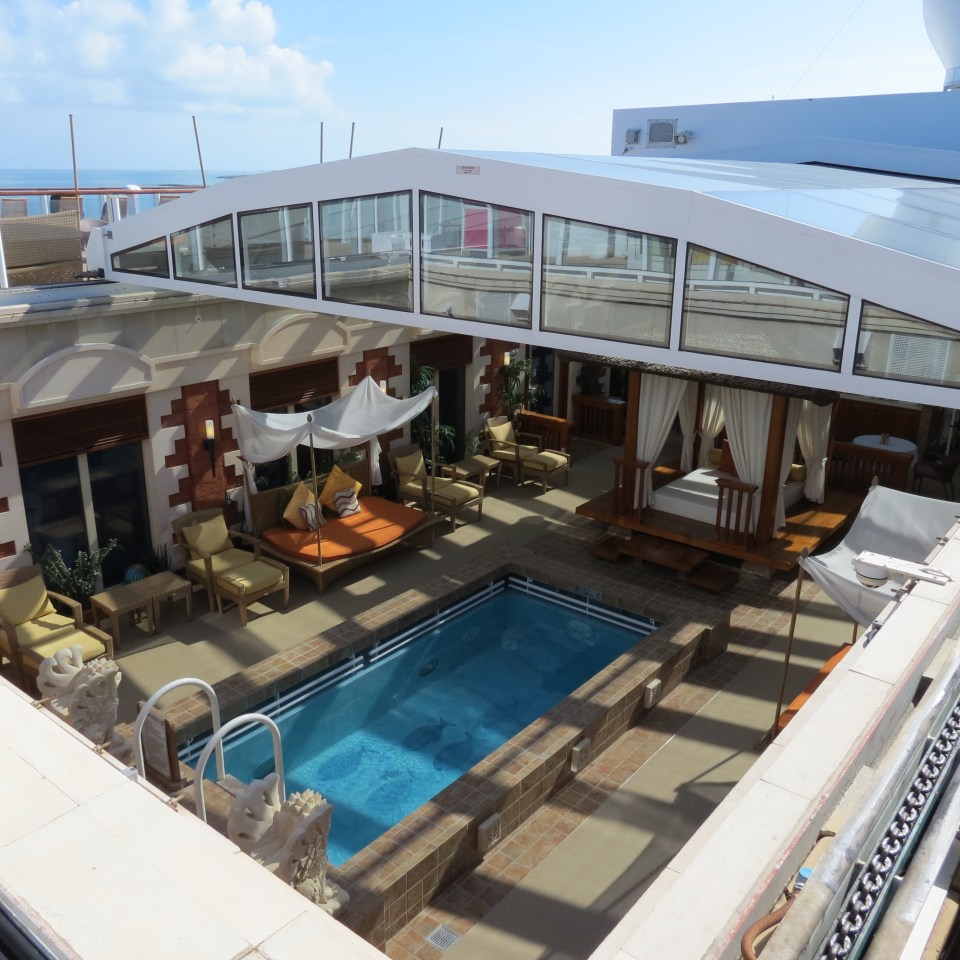 Looking down through the retractable roof at The Haven.