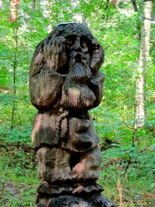 One of the hand-carved statues on Witches Hill.