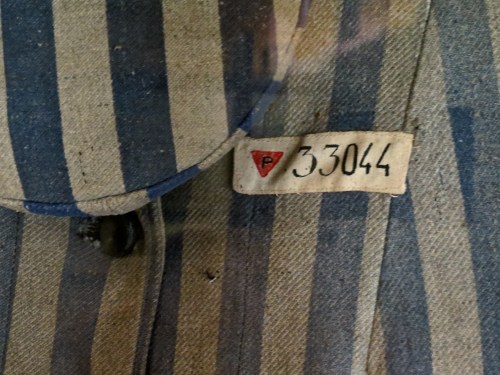 A prisoner's uniform on display.