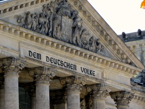 A close up of the Reichstag Building.