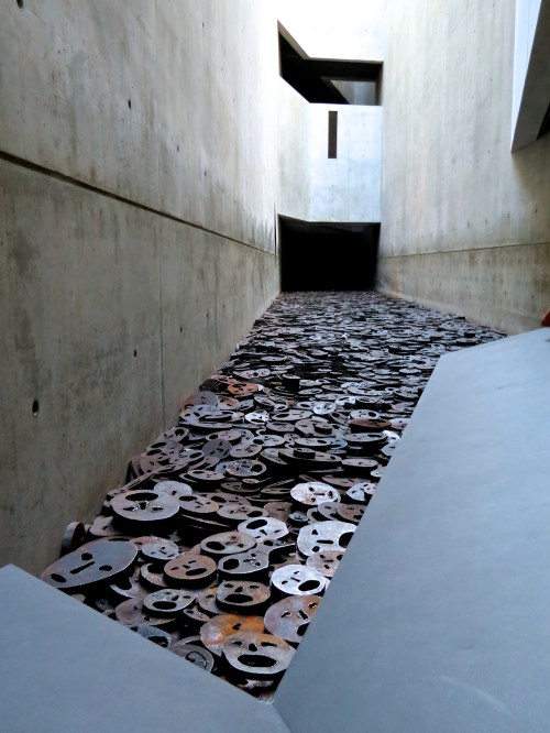 Inside Libeskind's, "Memory Void". The exhibit, Shalekhet- Fallen Leaves.