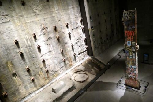 Looking down on the slurry wall and Last Column in Foundation Hall.