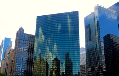 Reflections on the Chicago River.