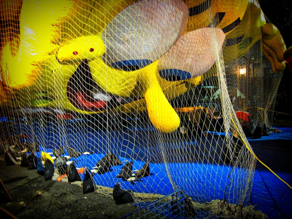 2008 Spongebob beign inflated for the Macy's Thanksgiving Day Parade.