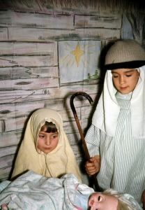 My sister and I re-enacting the Nativity.