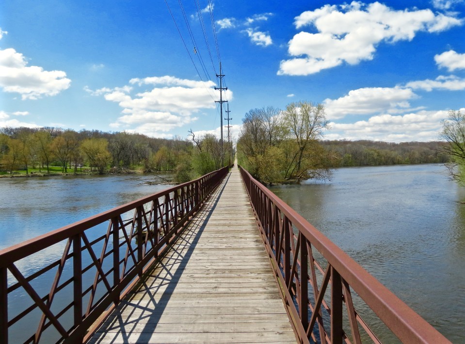 Biking across the Fox River, north of St. Charles on the Fox River Trail.