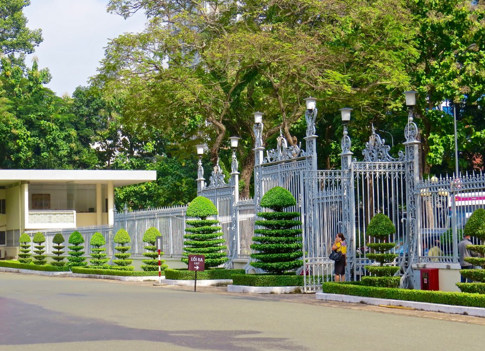 The gates of the Reunification Palace.