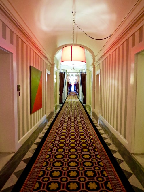 Looking down the corridor at the Hotel Monaco.
