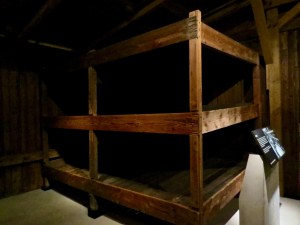Authentic restored bunks from Auschwitz Concentration Camp.