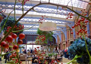 Inside the lobby of the restored St. Pancras hotel.