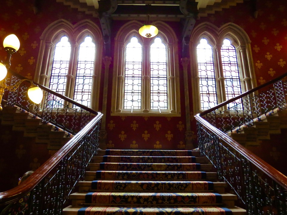 The grand staircase at St. Pancras Renaissance London Hotel.