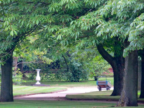 A view of the gardens from the terrace of Buckingham Palace.