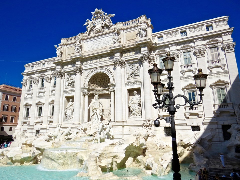 The Trevi Fountain in the Piazza di Trevi.