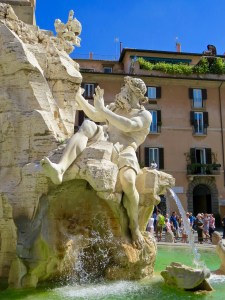 Close up of the Bernini Fountain in Piazza Navona.