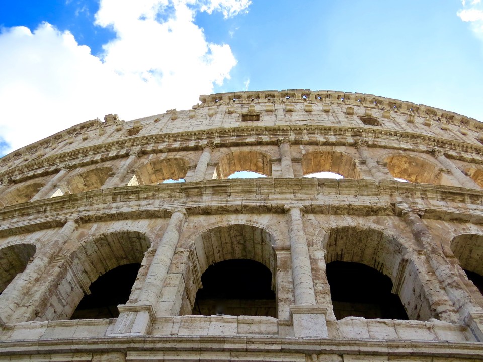 Looking up at the Colosseum.