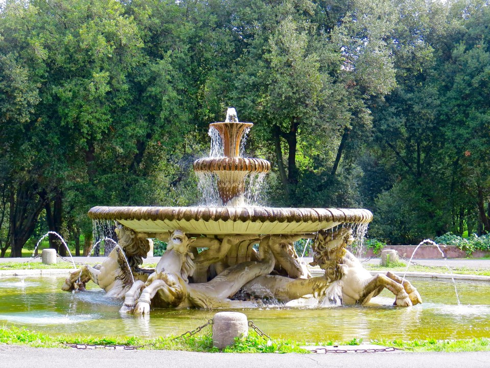 One of several beautiful fountains in Villa Borghese.