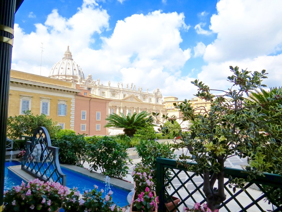 View of St. Peter/s from the terrace of the Residenza Paolo VI Hotel in Rome.