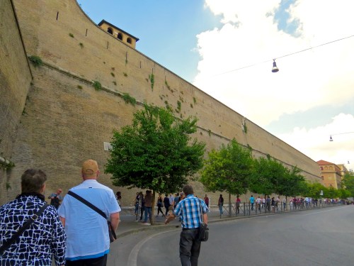The fortress-like wall around Vatican City.